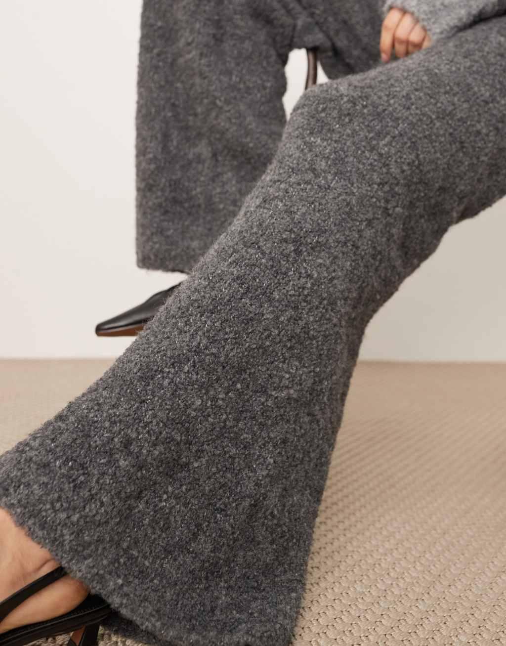 ASOS EDITION boucle knit wide leg pants in charcoal - part of a set Product Image