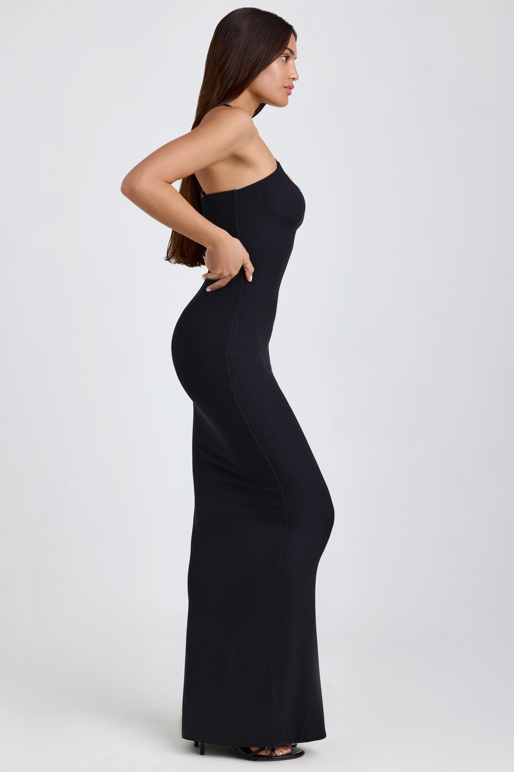 Ribbed Modal Halterneck Maxi Dress in Black Product Image