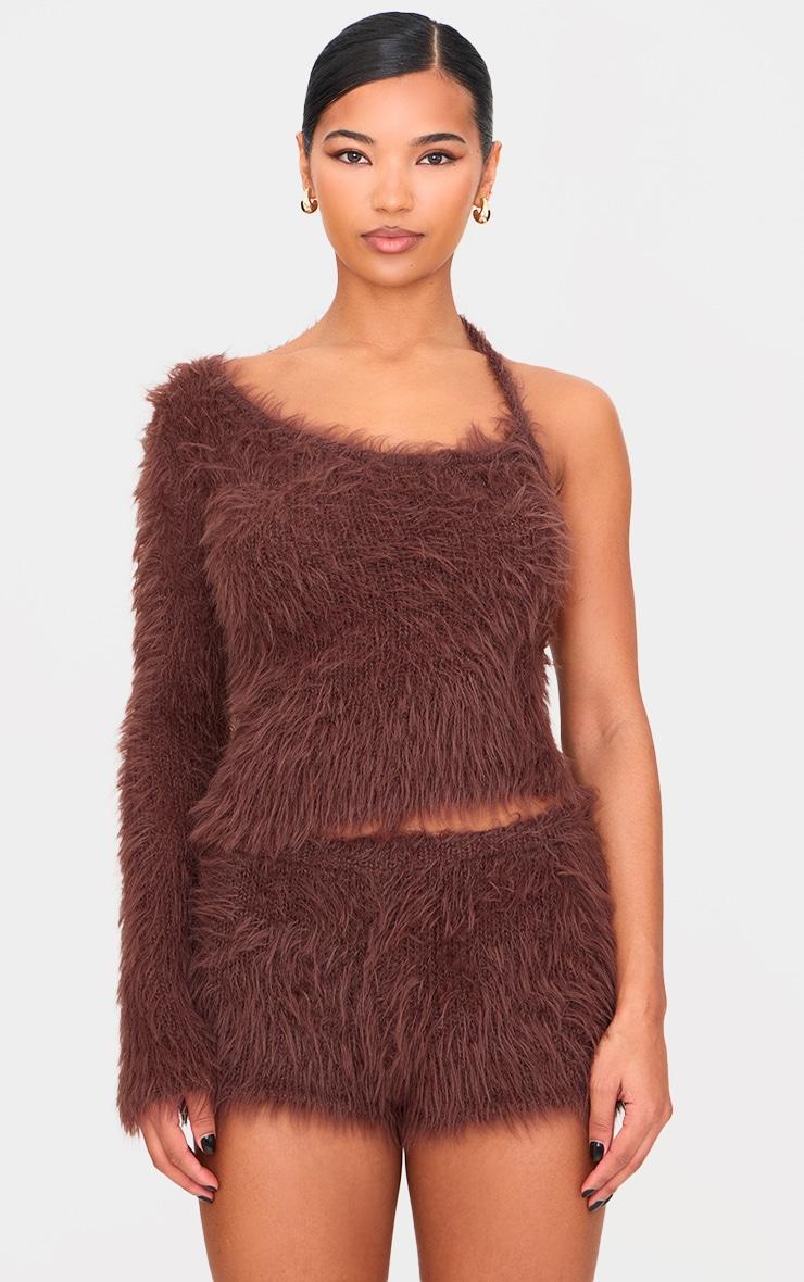  Chocolate Fluffy Knit Hot Pants Product Image