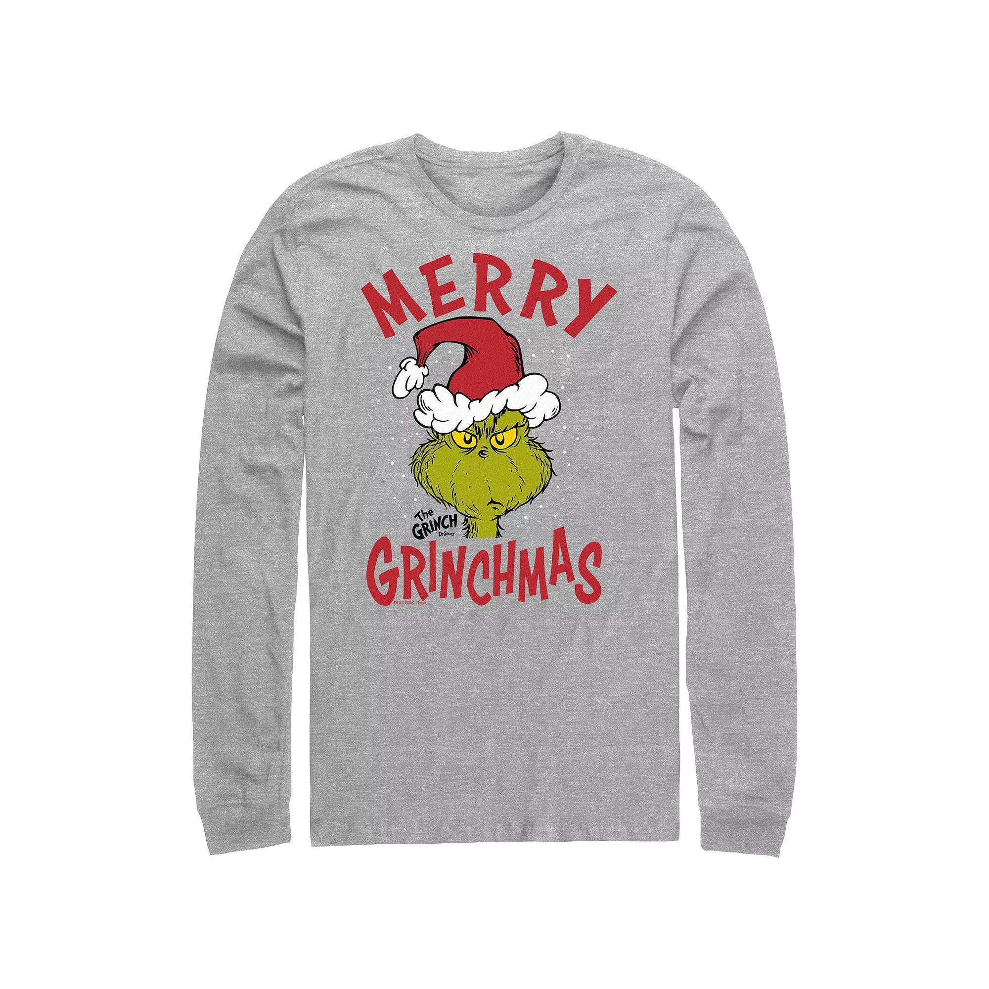 Big & Tall Dr. Seuss The Grinch Merry Christmas Long Sleeve Graphic Tee, Men's, Size: XXL, Athletic Grey Product Image