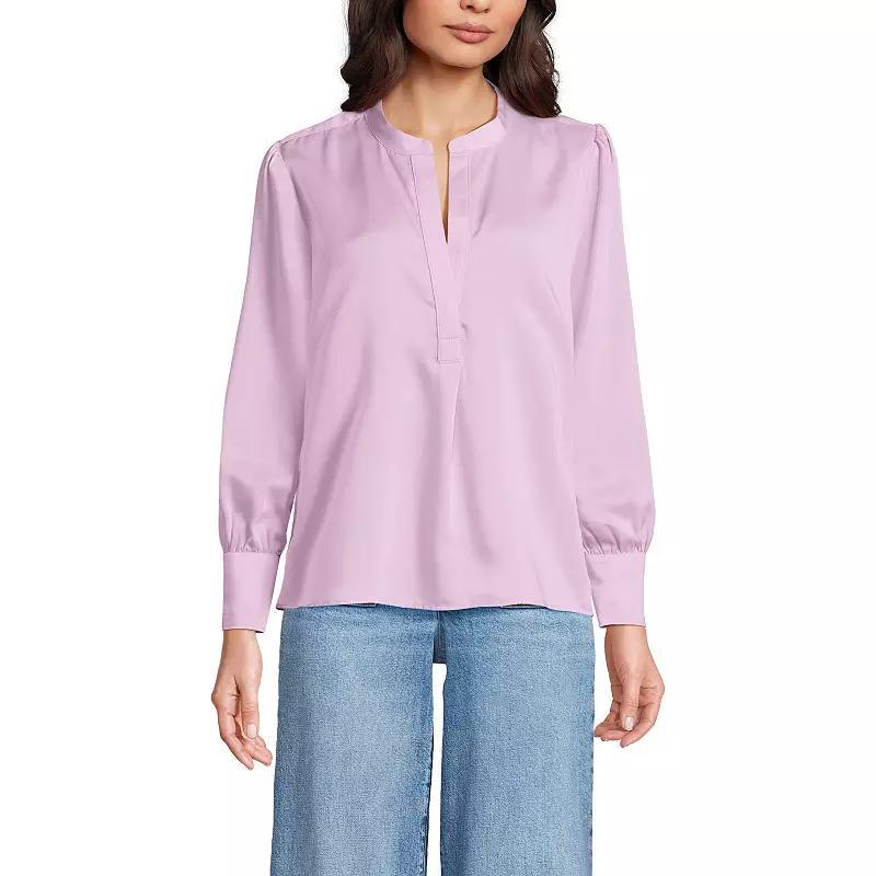 Women's Lands' End Satin Popover Shirt, Size: XS, Ivory Product Image