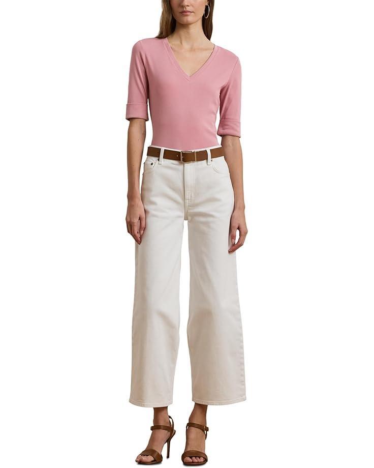 Women's Lauren Ralph Lauren Stretch Cotton Elbow-Sleeve V-Neck Tee Product Image
