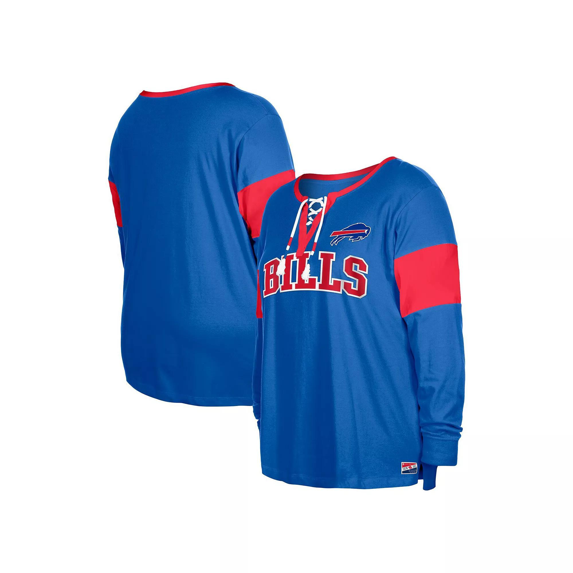 Women's New Era Royal Buffalo Bills Plus Size Lace-Up Notch Neck Long Sleeve T-Shirt, Size: 3XL, Blue Product Image