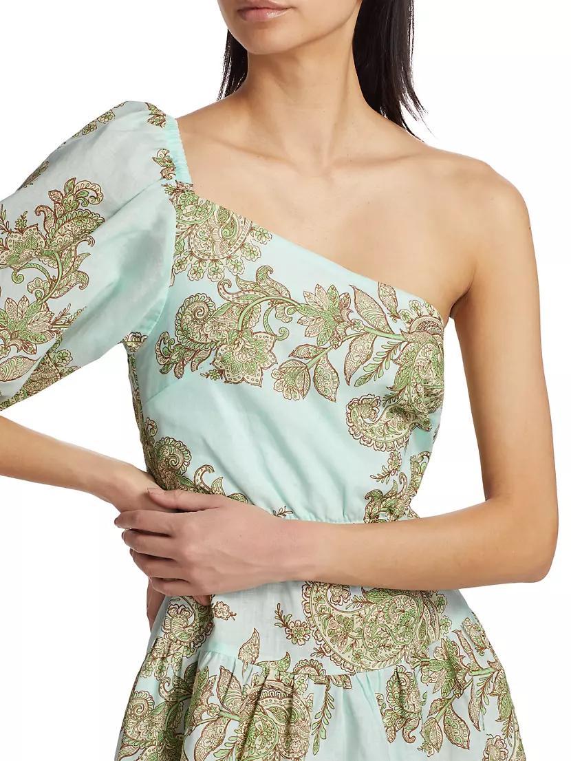 Zoe Paisley Linen One-Shoulder Minidress Product Image