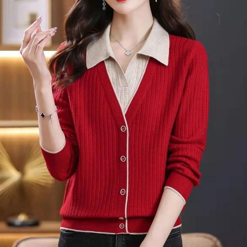 Collar Two Tone Mock Two-Piece Sweater Product Image