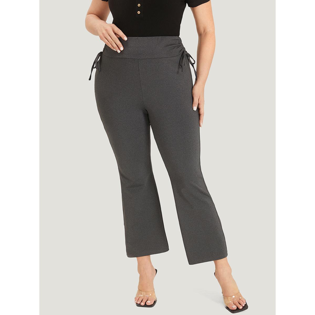 Plus Size Plain Drawstring Side Ruched Bootcut Wideband Waist Leggings Women DarkGray Elegant High stretch Bootcut High Rise Dailywear Leggings BloomChic 18-20/2X Product Image