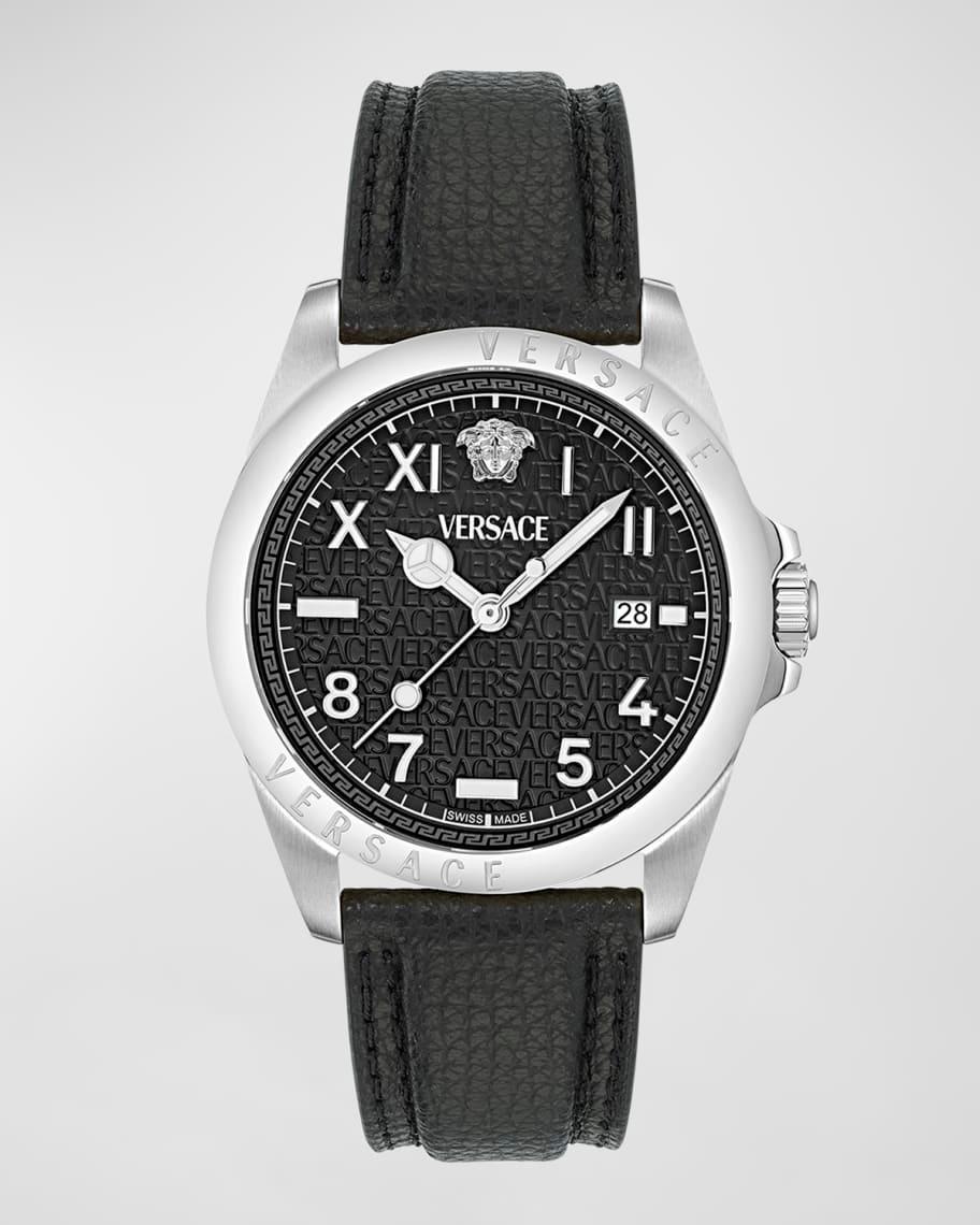Mens Anteo Stainless Steel Leather-Strap Watch, 41mm Product Image