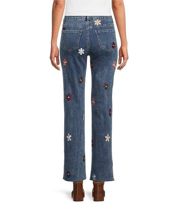 Charlie B. Stretch Denim Flower Patch Wide Leg Jeans Product Image