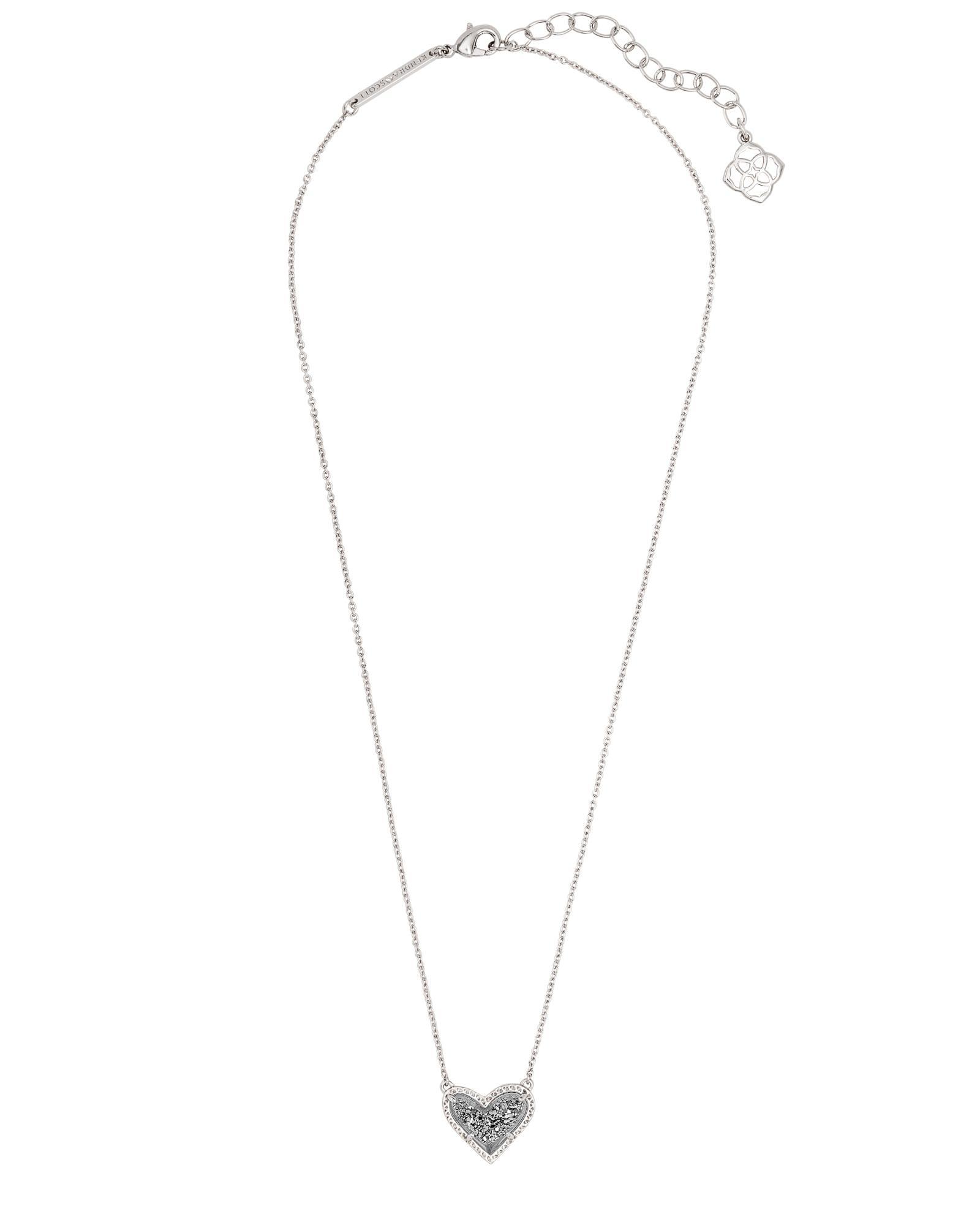 Ari Heart Silver Pendant Necklace in Platinum Drusy Product Image