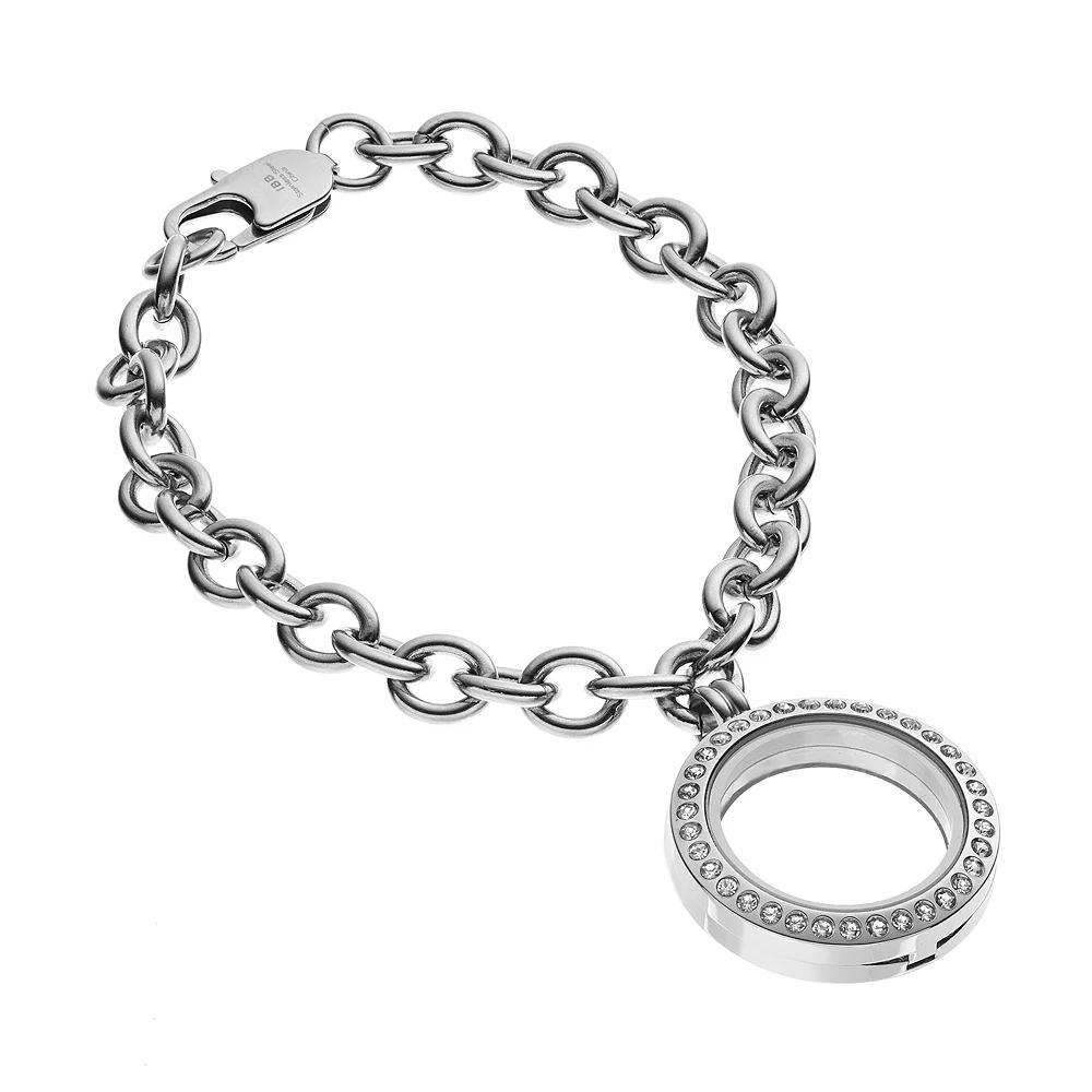 Blue La Rue Crystal Stainless Steel 1.25-in. Round Locket Bracelet, Women's, Size: 7.5", Silver Product Image