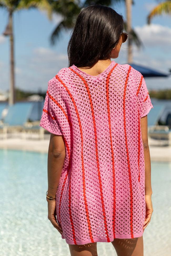Never Ending Sunny Days Pink and Red Knit Cover Up Product Image