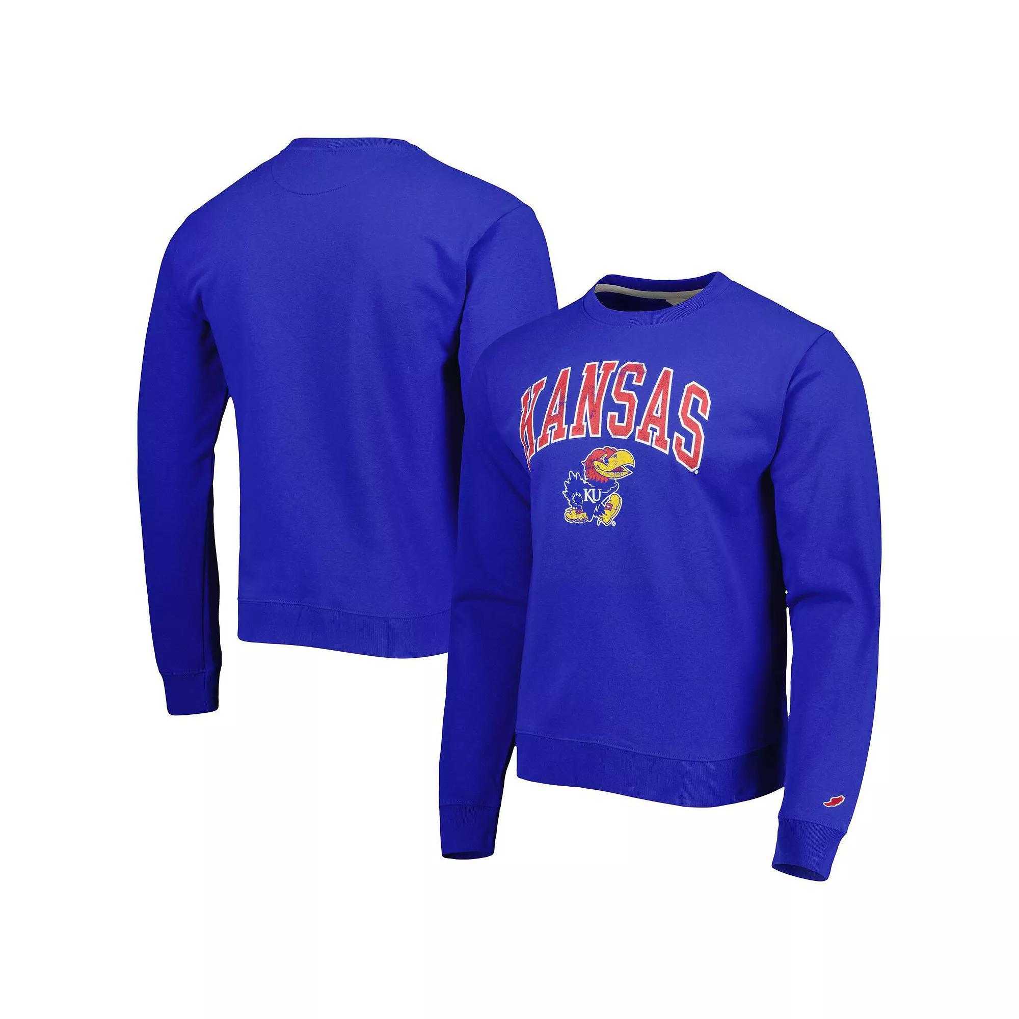 Men's League Collegiate Wear Royal Kansas Jayhawks 1965 Arch Essential Fleece Pullover Sweatshirt, Size: XL, Blue Product Image