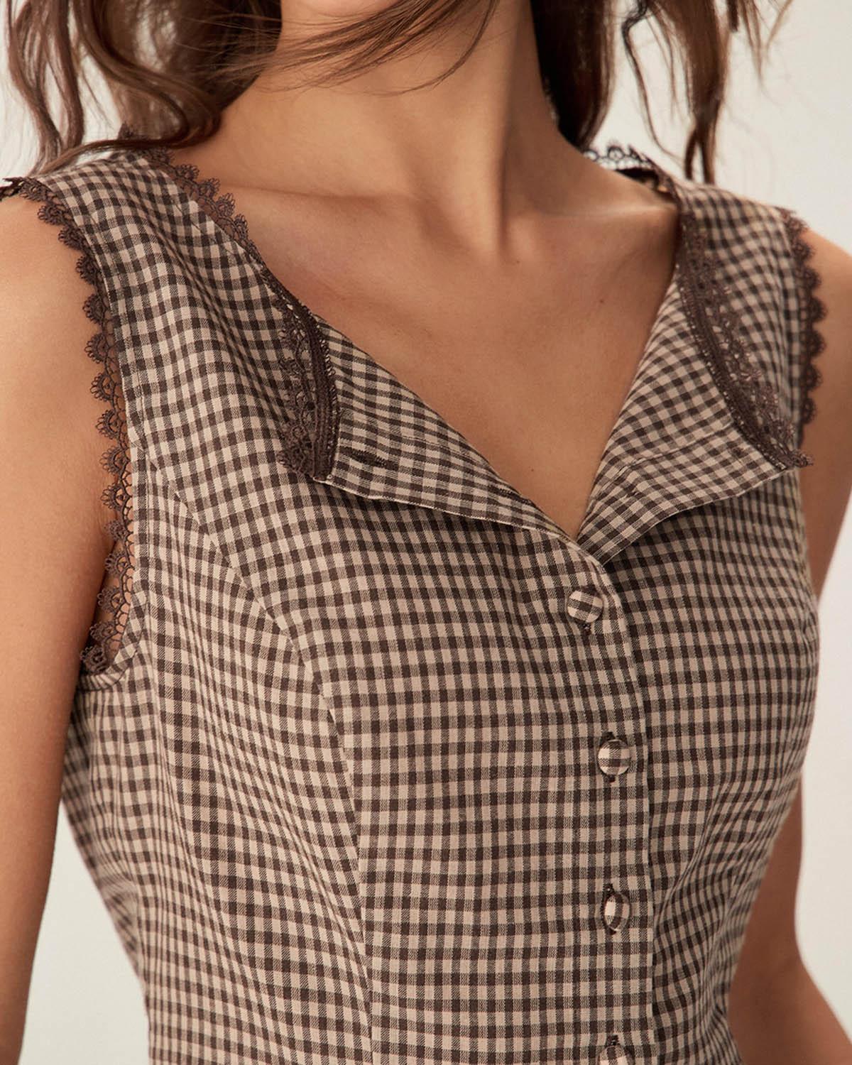 Brown Plaid Slip Mini Dress Product Image