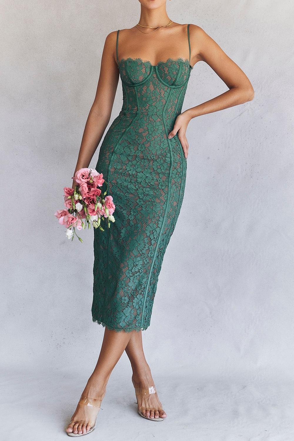 Joelle Forest Lace Midi Dress Product Image
