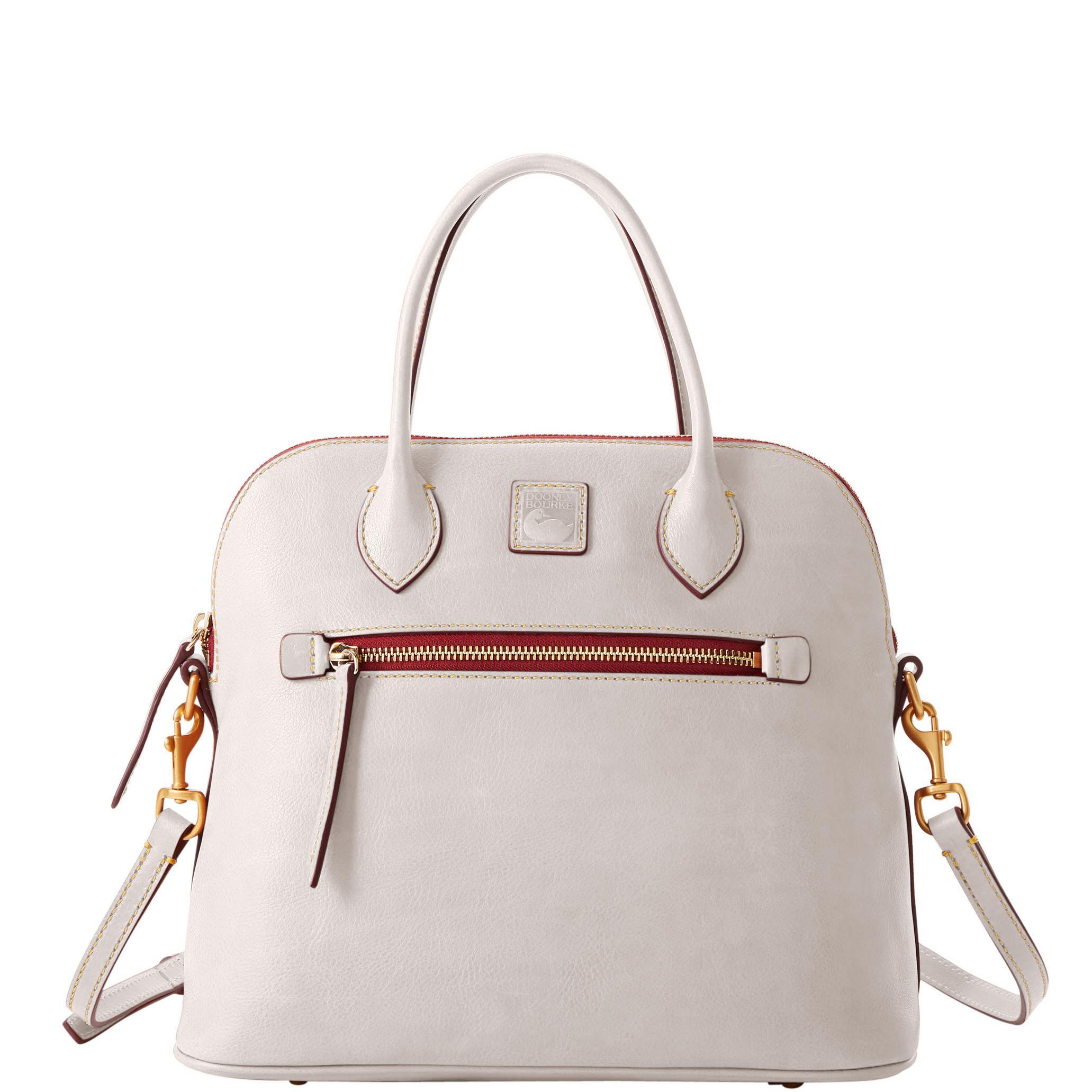 Dooney & Bourke Womens Florentine Large Domed Leather Satchel Bag in Ecru Product Image
