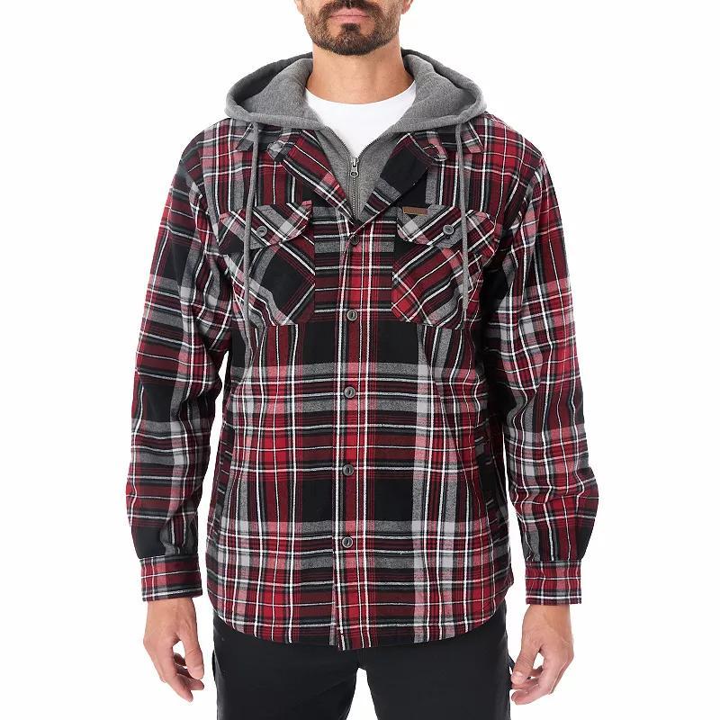 Big & Tall Smith's Workwear Faux Sherpa Lined Hooded Inset Flannel Shirt Jacket, Men's, Size: 3XB, Navy Black Product Image