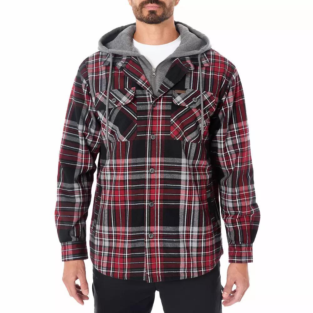 Big & Tall Smith's Workwear Faux Sherpa Lined Hooded Inset Flannel Shirt Jacket, Men's, Size: 3XB, Navy Black Product Image