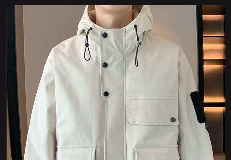 Plain Applique Hooded Parka Product Image
