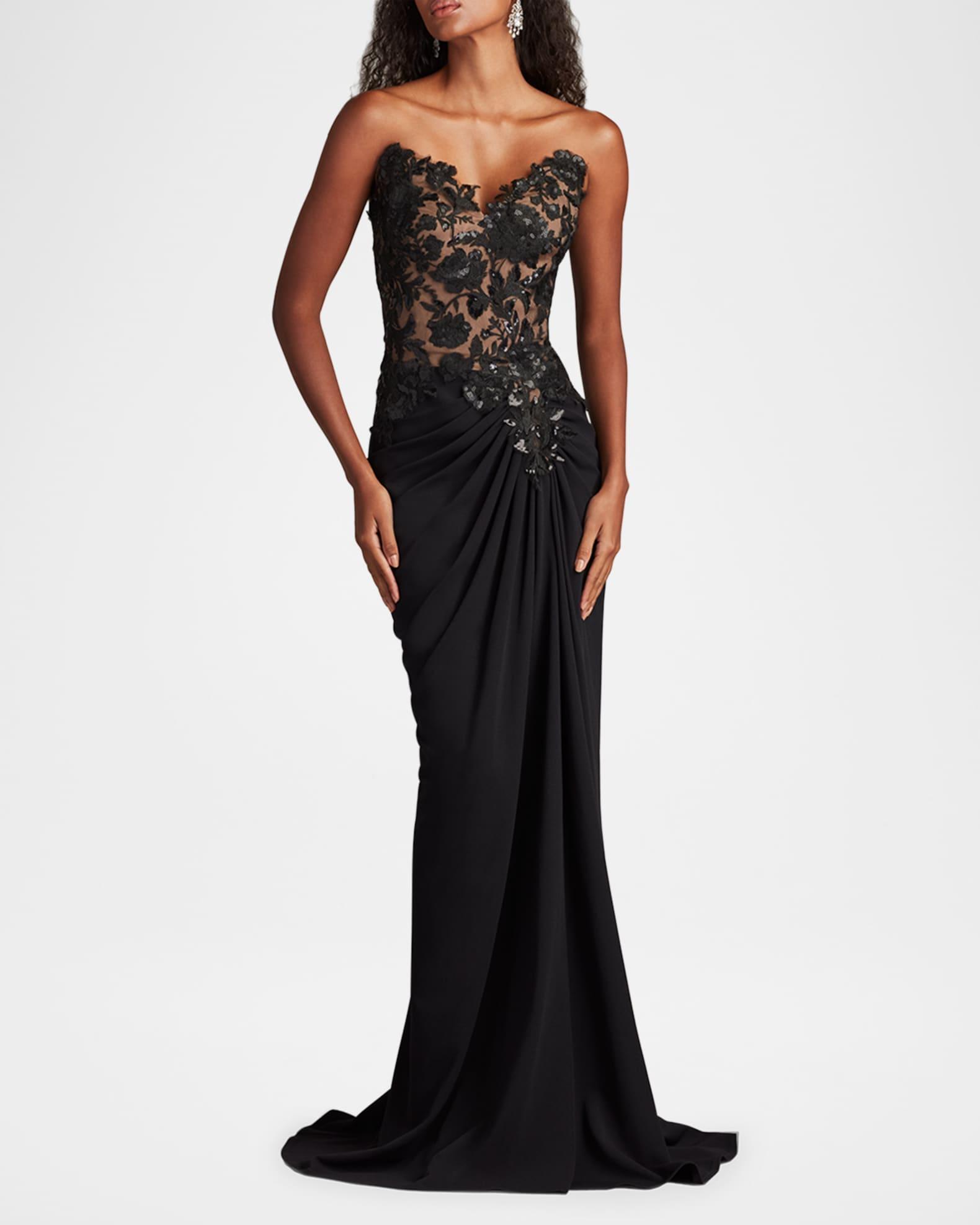 Strapless Pleated Sequin Lace Gown Product Image