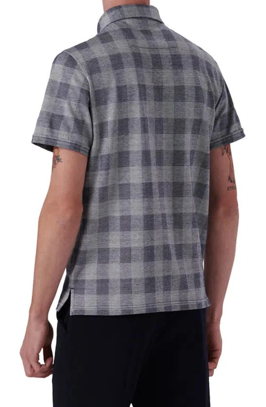 BUGATCHI Plaid Short Sleeve Cotton Polo In Navy Product Image
