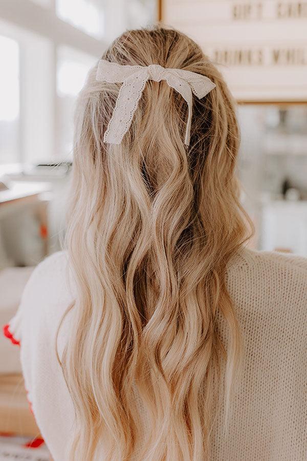 Bows And Kisses Eyelet Bow Hair Clip in Ivory Product Image