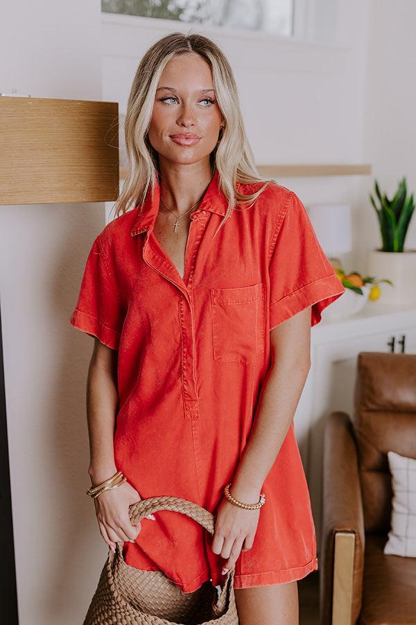 Park Days Ahead Chambray Romper in Red Product Image