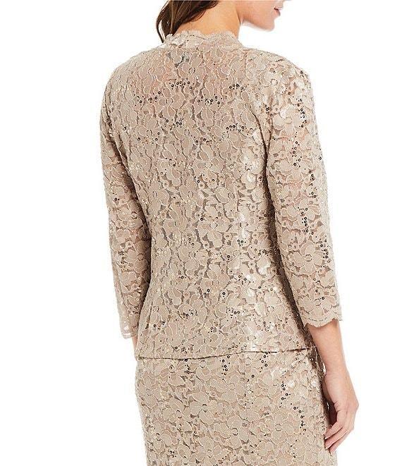 Ignite Evenings 3/4 Sleeve Scoop Neck Sequin Lace 2-Piece Jacket Dress Product Image