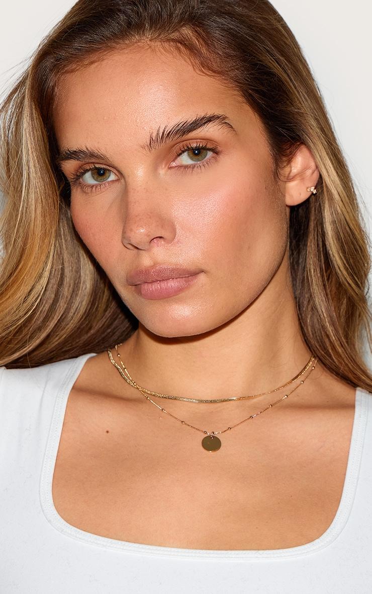 Gold Delicate Disc Pendant Layered Necklace Product Image