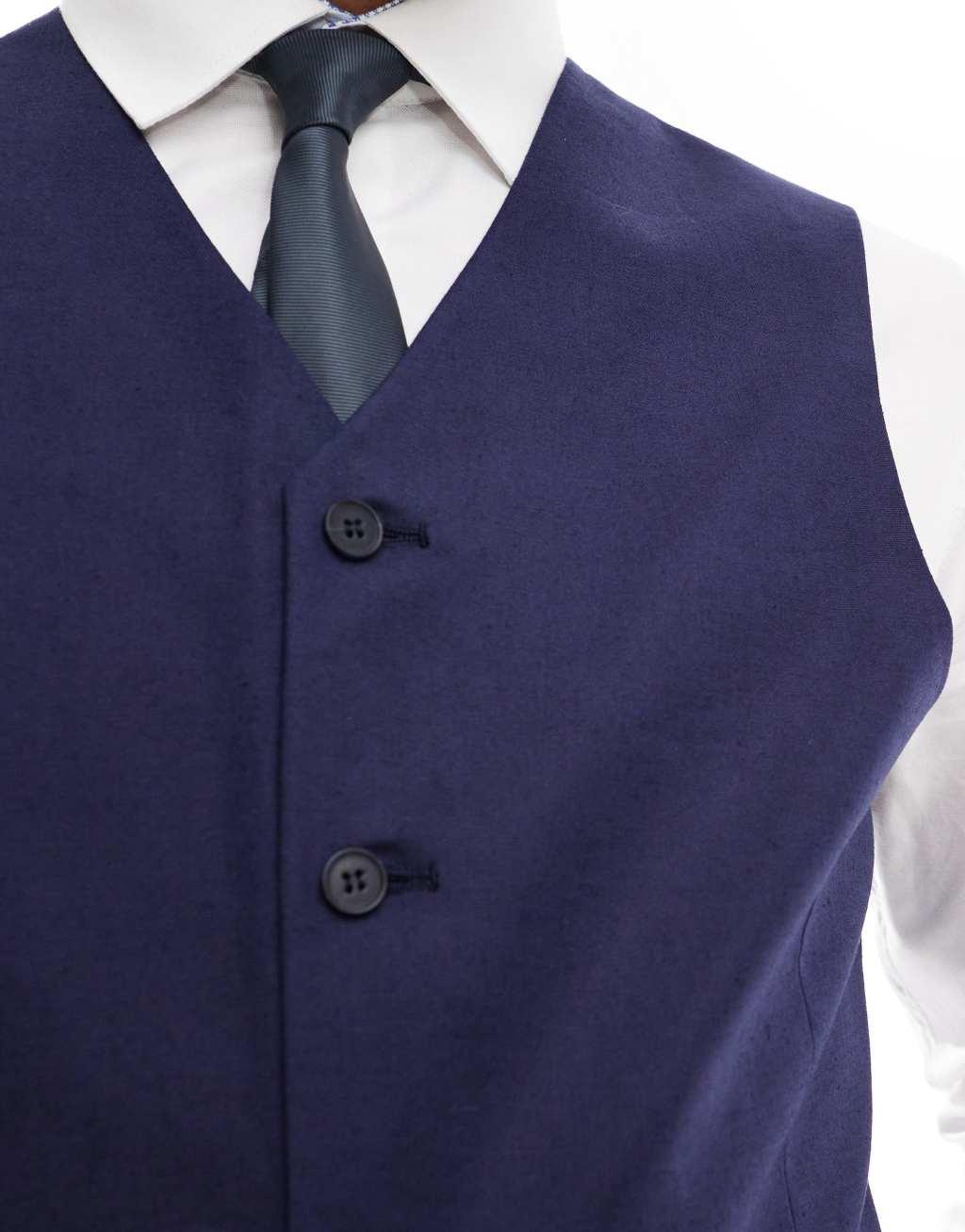 ASOS DESIGN slim with linen suit vest in navy Product Image