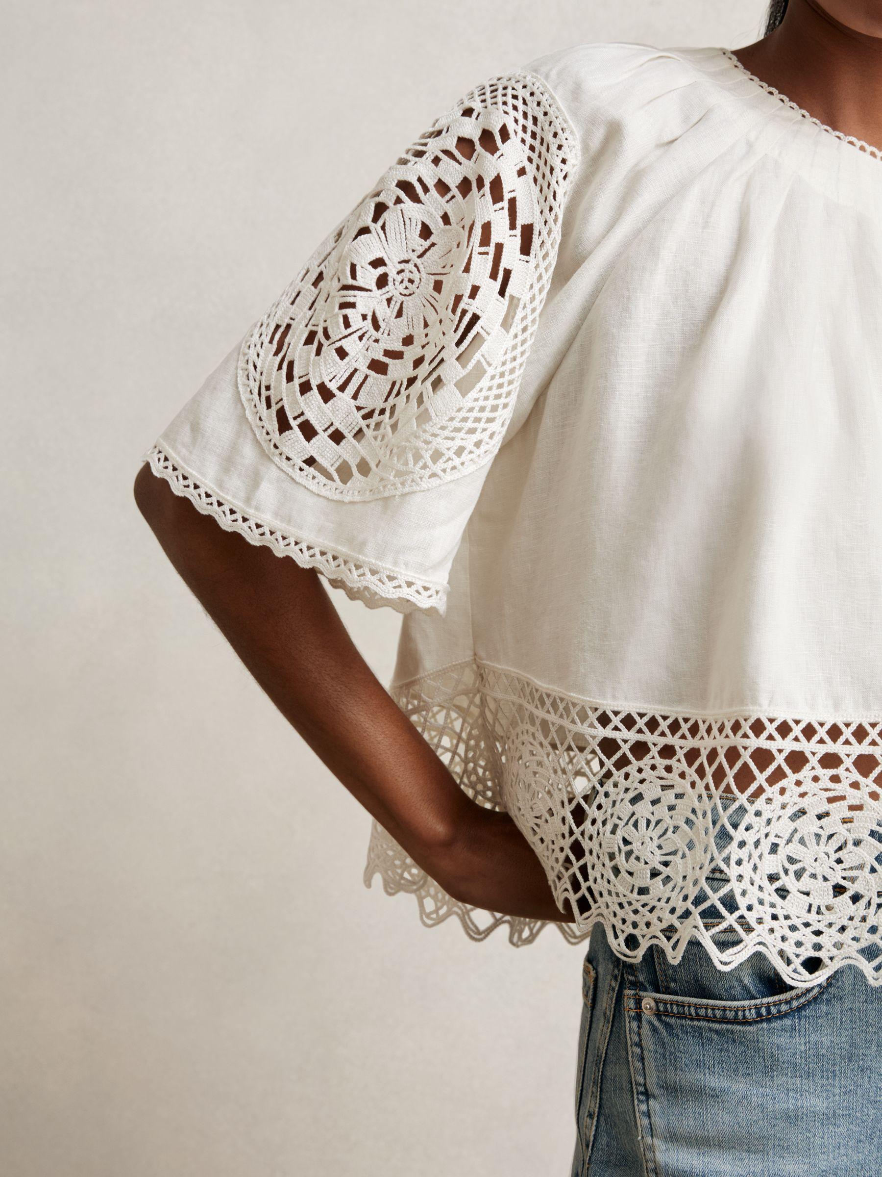 Linen Embroidered Swing Top in Ivory Product Image