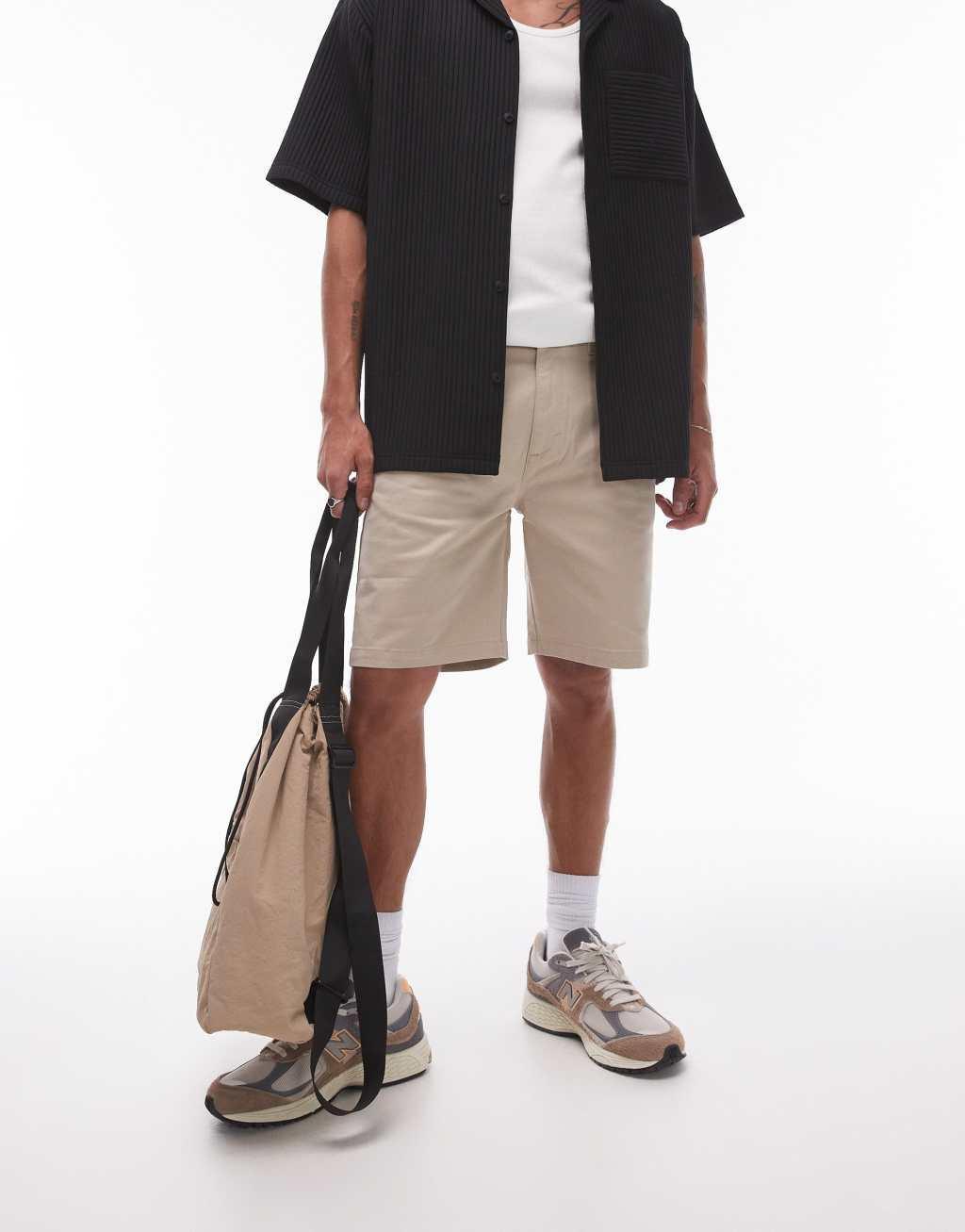 Topman slim chino shorts in stone Product Image