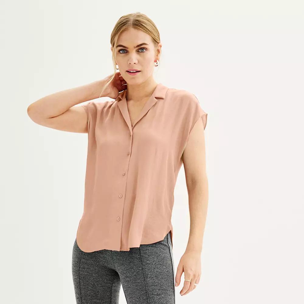 Women's Petite Nine West Short Sleeve Easy Lapel Shirt, Size: XS Petite, Laila Purple Product Image