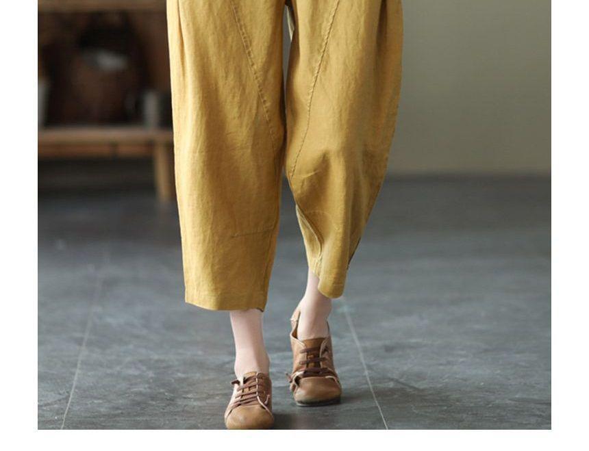 Elastic Waist Plain Cropped Harem Pants Product Image