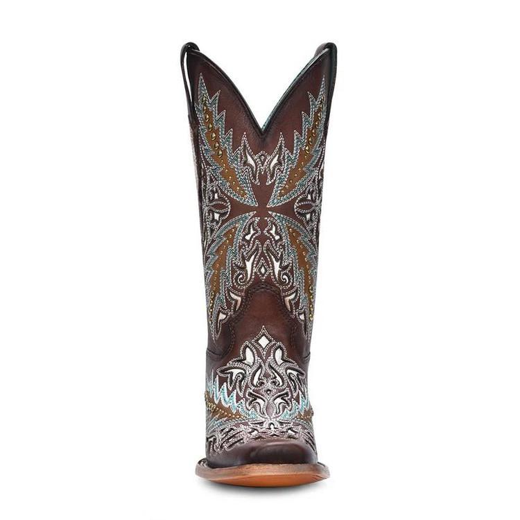 SALE Corral® Ladies' Brown with Inlay/Embroidery/Studs Square Toe Boots Product Image