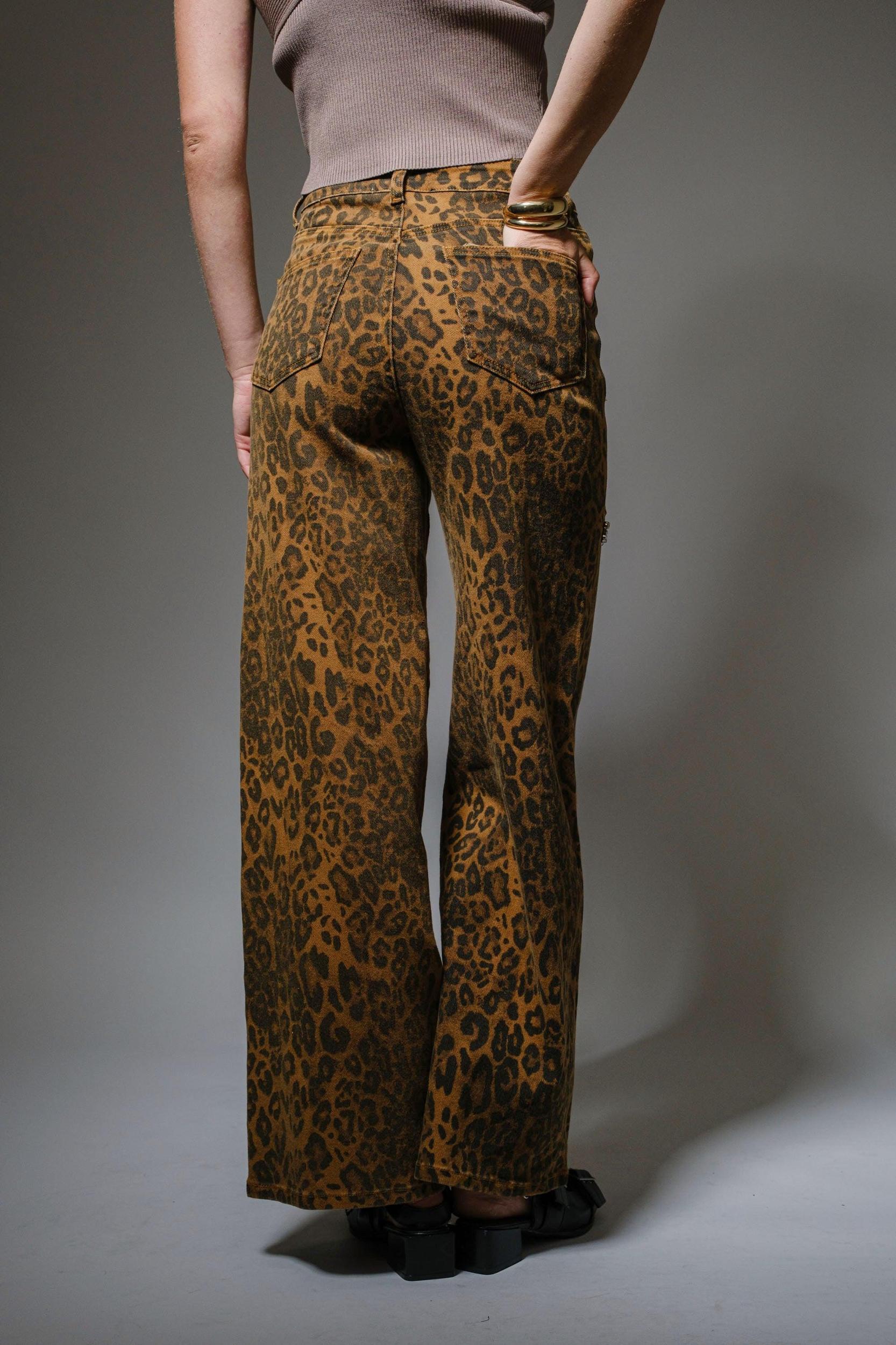 Leopard Cut-Out Rhinestone Jeans Product Image
