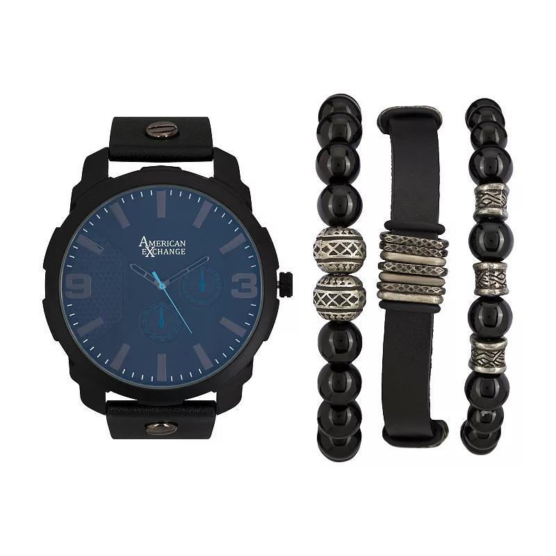 American Exchange Men's Analog Quartz watch & Stackable Bracelet Set, Size: XL, Black Product Image