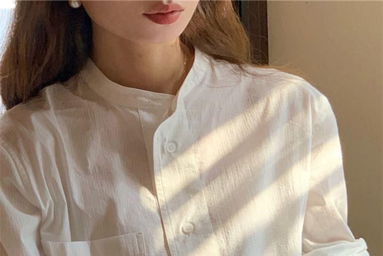 Long-Sleeve Plain Pocket Detail Shirt Product Image