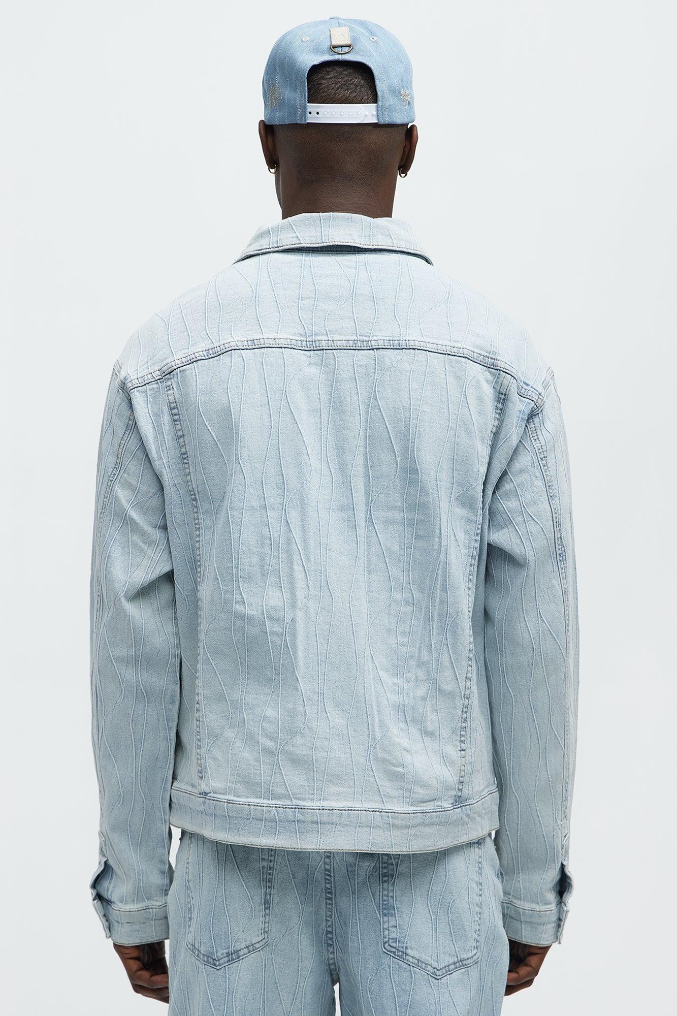 Wavy Jacquard Trucker Denim Jacket - Light Wash Product Image