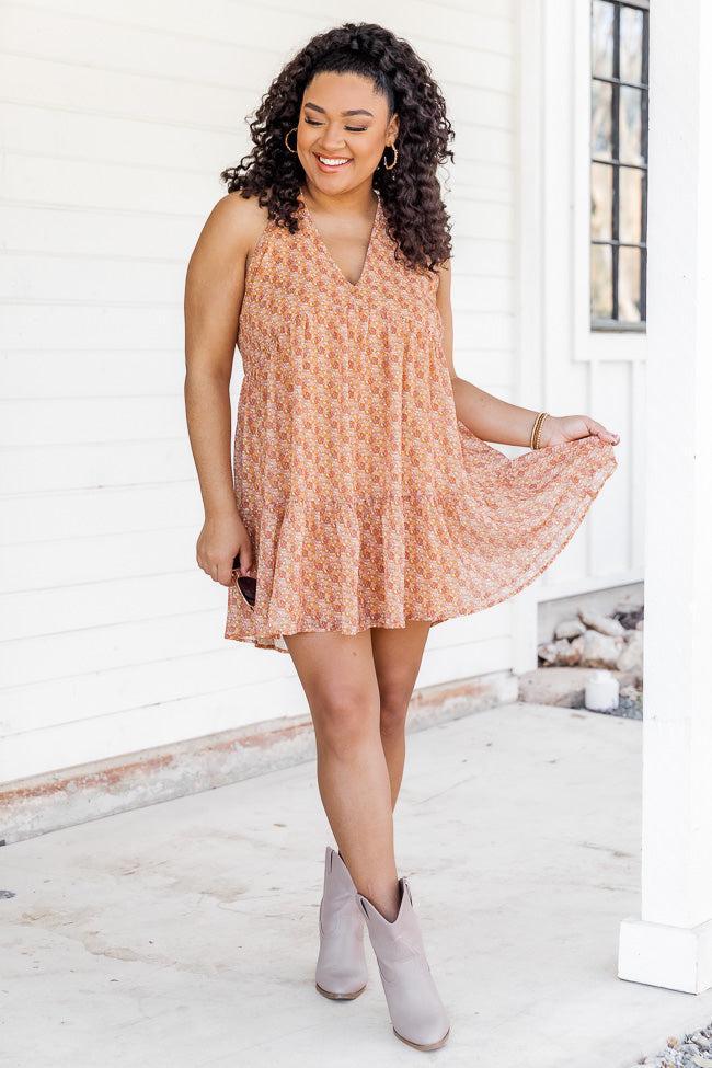 Rumor Going Around Taupe Pattern Mini Dress FINAL SALE Product Image