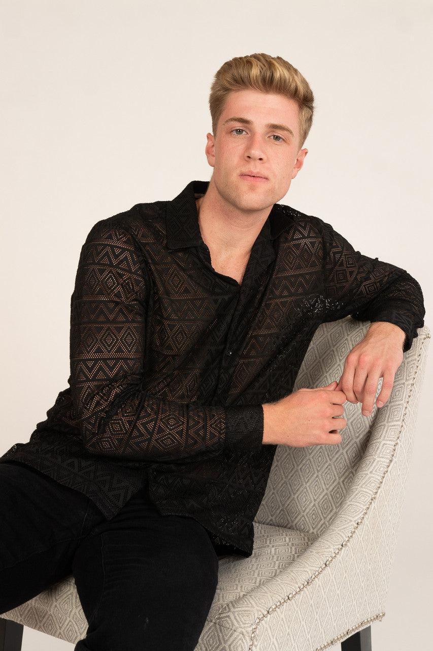 Polyester Triangle Pattern Lace Long Sleeve Shirt Product Image