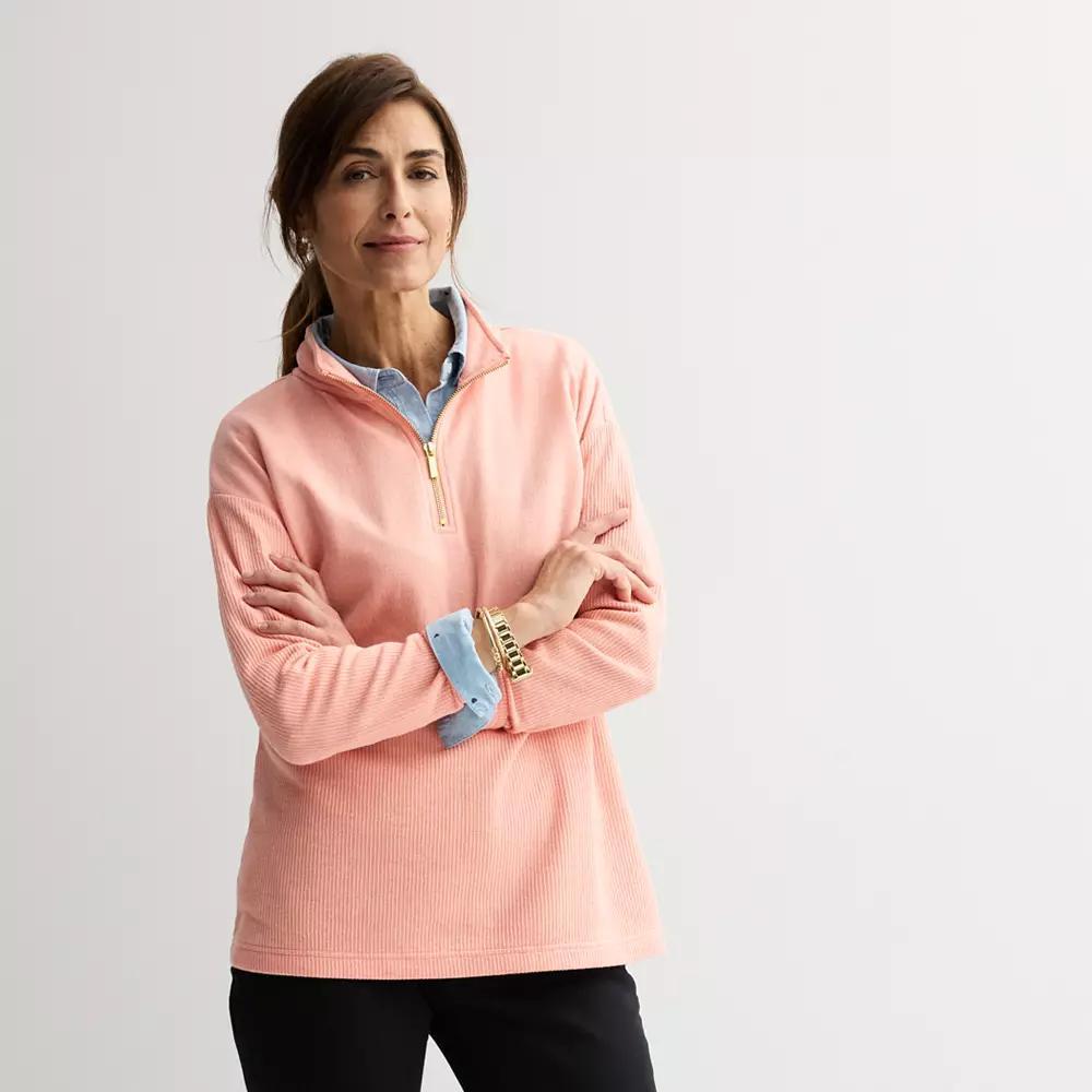 Petite Croft & Barrow® Quarter Zip Waffle Pullover, Women's, Size: Large Petite, Pamela Pink Product Image