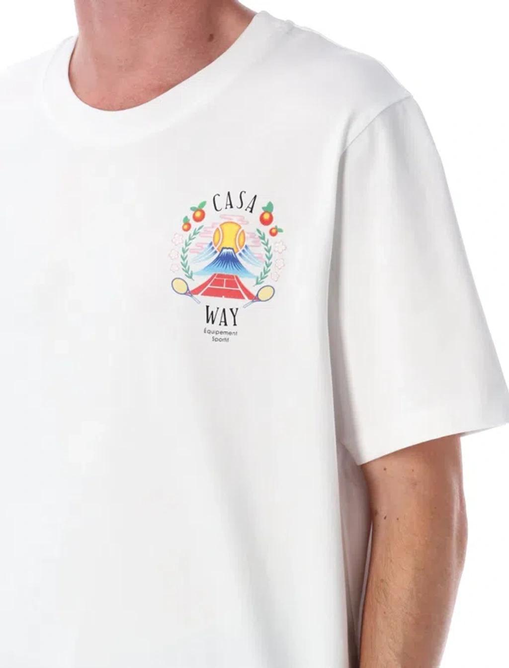 CASABLANCA T-shirt Girocollo Con Logo Sul Fronte In Cotone Bianca Uomo In Neutral Product Image