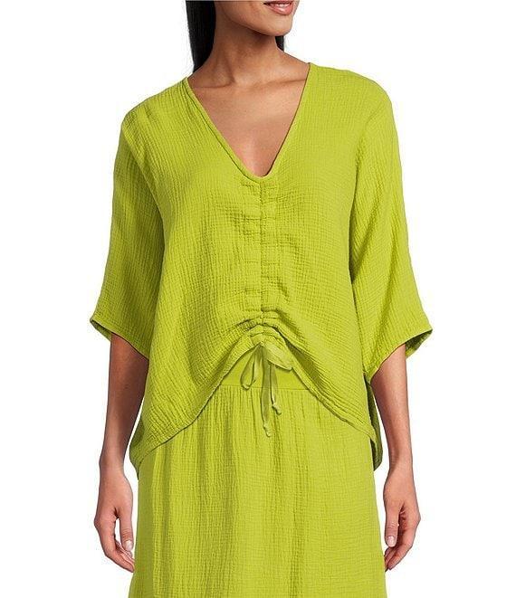 Bryn Walker Ria Cotton Gauz V-Neck Short Sleeve High-Low Shirt Product Image