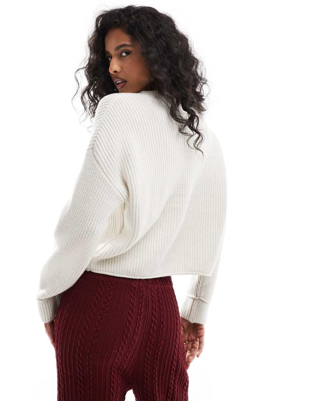 Pull&Bear ribbed knit sweater in ecru Product Image
