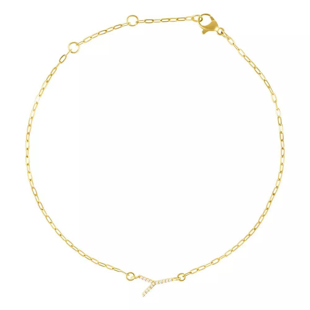 Adornia Gold Tone Cubic Zirconia Pave Sideways Initial Anklet, Women's, Size: 9-11" ADJ, Gold Tone Y Product Image