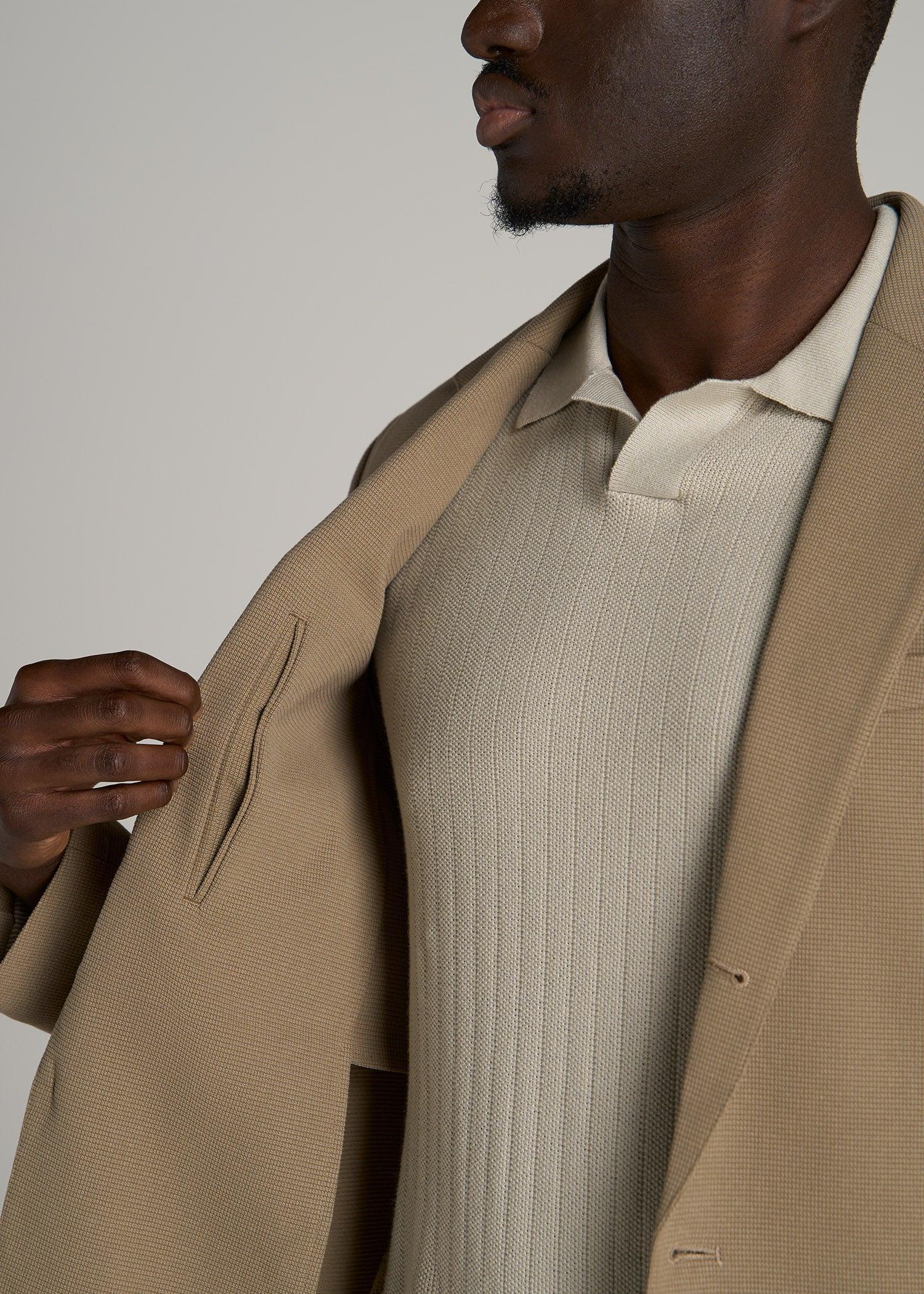 Textured Garment Washed Stretch Cotton Tall Blazer in Desert Khaki Male Product Image