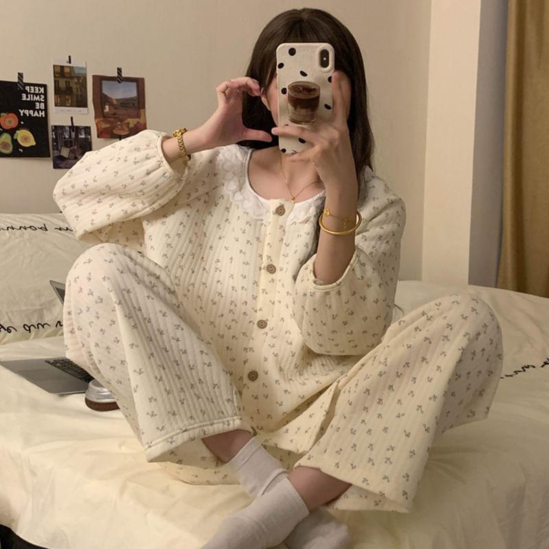 Pajama Set: Patterned Shirt + Pants Product Image