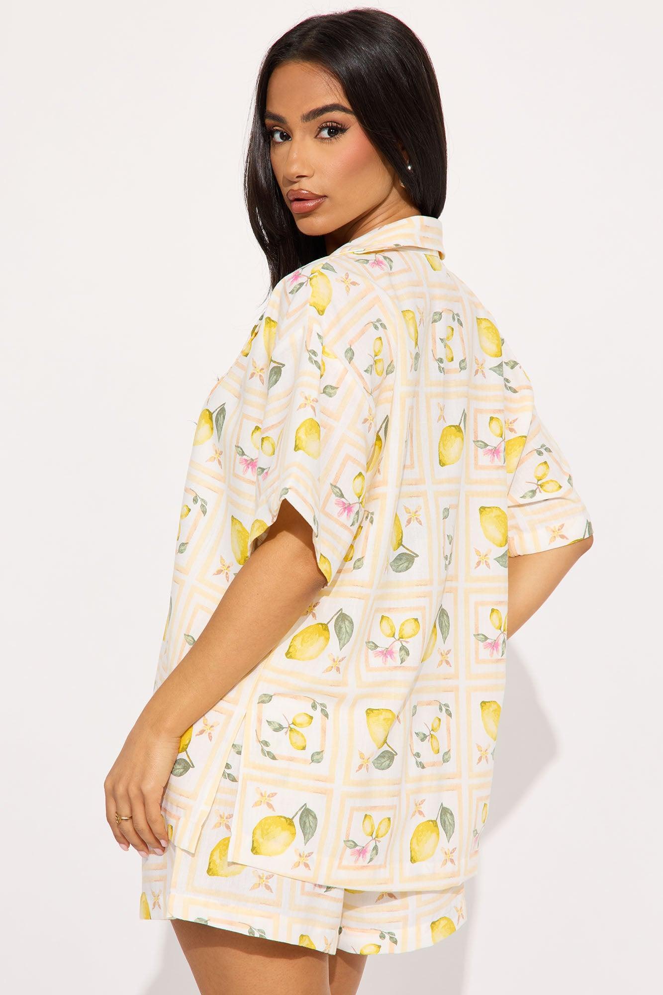Taste Of Summer Linen Short Set - Yellow/combo Product Image
