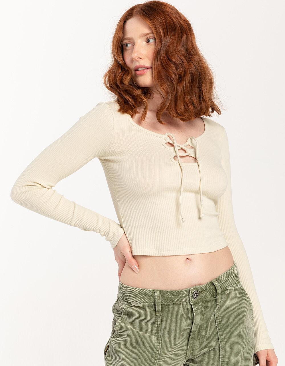 FIVESTAR GENERAL CO. Lace Up Womens Long Sleeve Top - CREAM Product Image