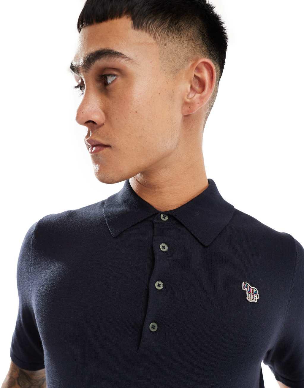 PS Paul Smith knit polo with zebra logo in navy Product Image